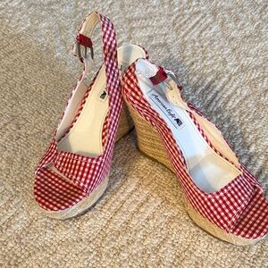 American Eagle Outfitters Red Checkered Wedges